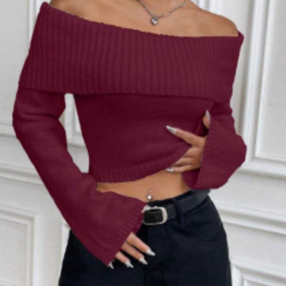 Off Shoulder Long Sleeve Sweater